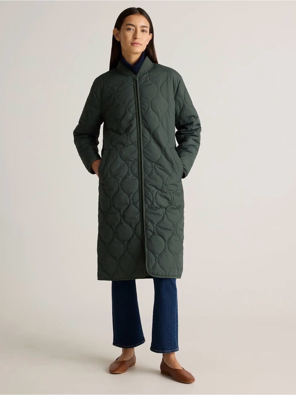Quince Featherless Quilted Puffer Long Coat in Verdant Pine Size Large 367